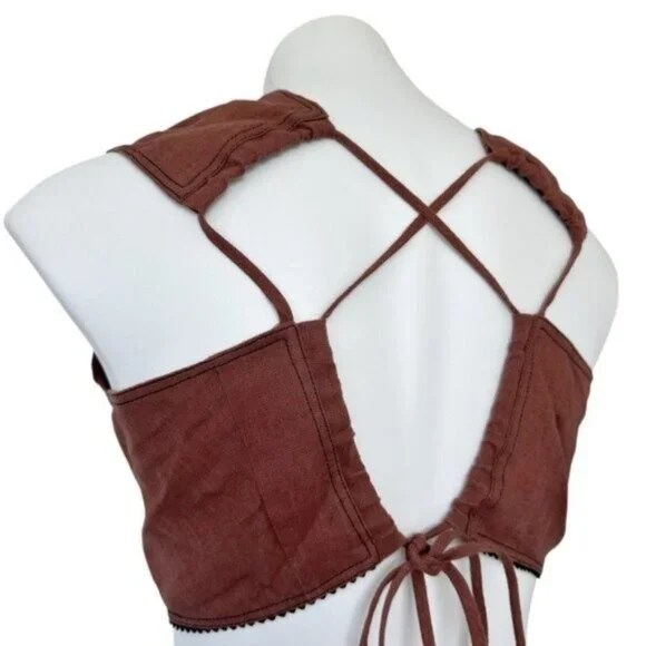 Ganni Bead Embellished Hemp Cut Out Root Beer Brown Midi Dress Size L - Picture 11 of 15